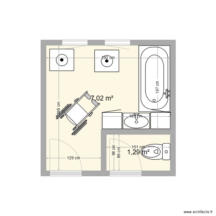 Barret avant. Plan de 2 pièces et 8 m2