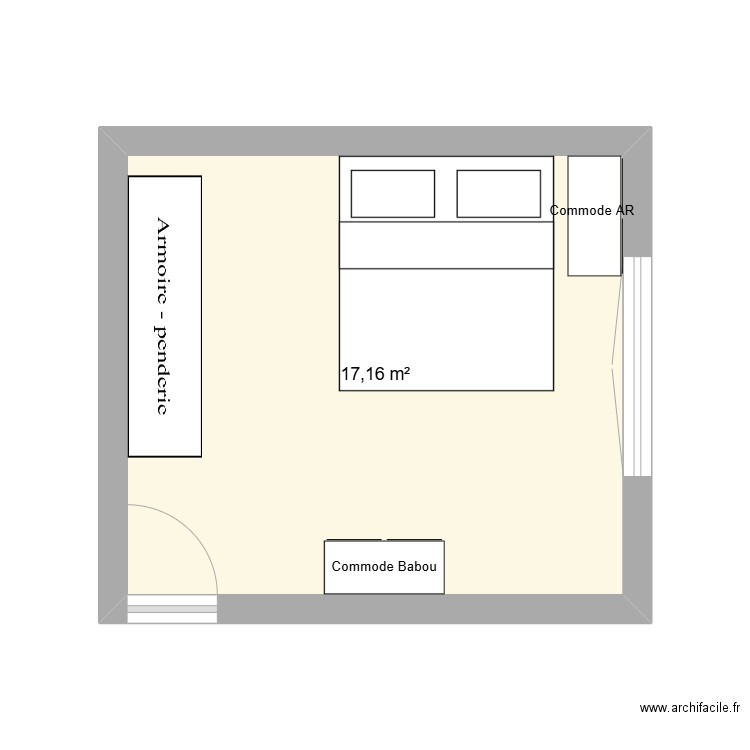 chambre. Plan de 1 pièce et 17 m2