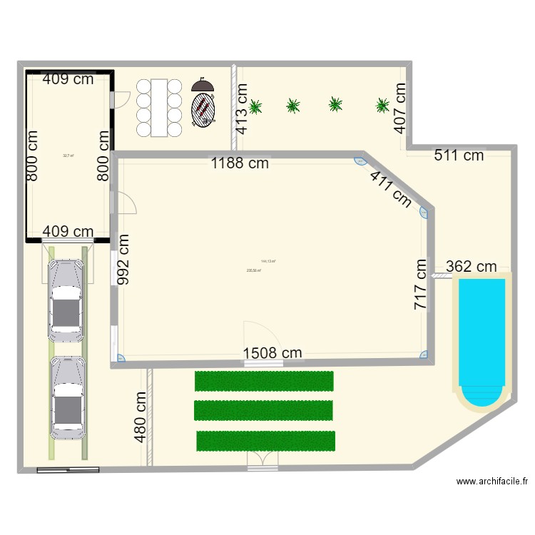 VILLA. Plan de 3 pièces et 610 m2