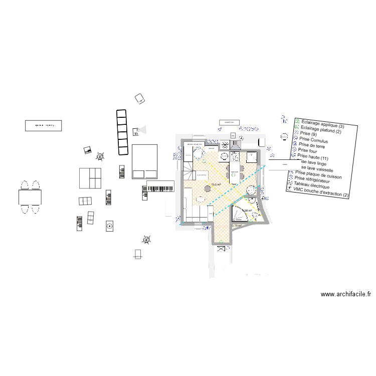 BOITE compact kitchen. Plan de 3 pièces et 18 m2