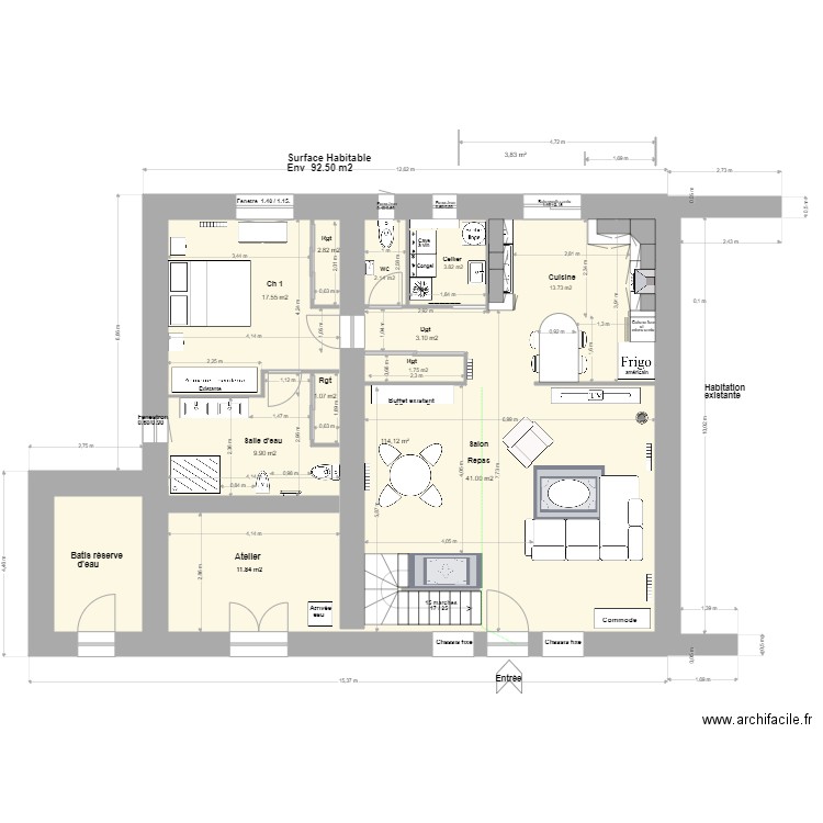 Loft Agrandissement R de C+1m,. Plan de 2 pièces et 118 m2