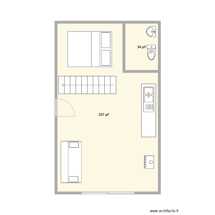 mini maison. Plan de 2 pièces et 34 m2