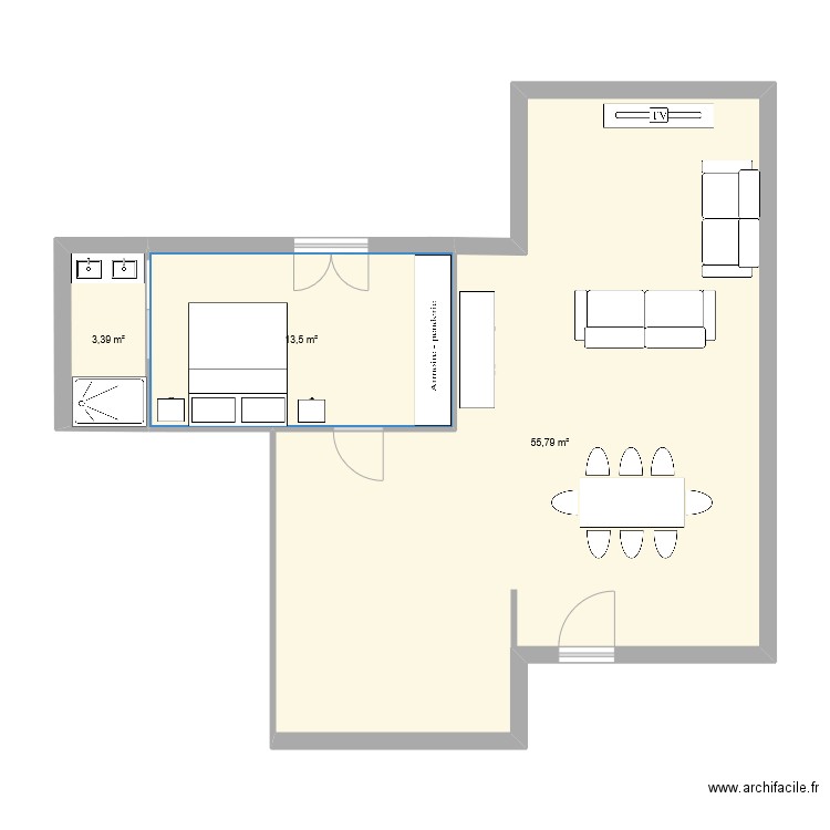 PIECE DE VIE ST GENIX. Plan de 3 pièces et 73 m2