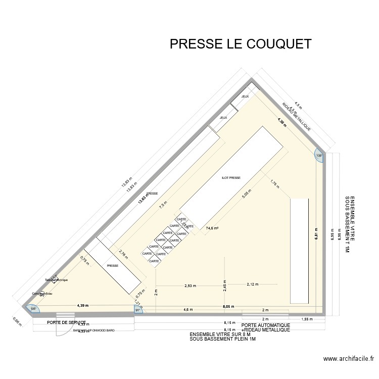 presse 2. Plan de 1 pièce et 75 m2