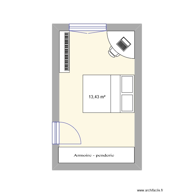 Chambre. Plan de 1 pièce et 13 m2