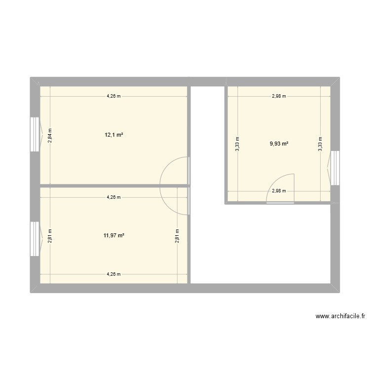 LOC 2E. Plan de 3 pièces et 34 m2