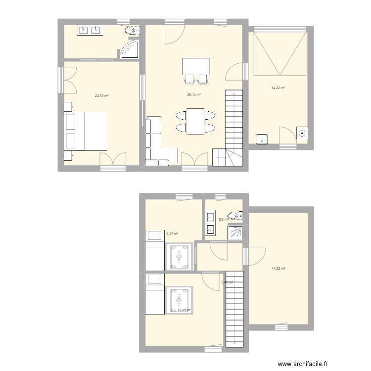 Le Clos de la Meunière. Plan de 8 pièces et 109 m2