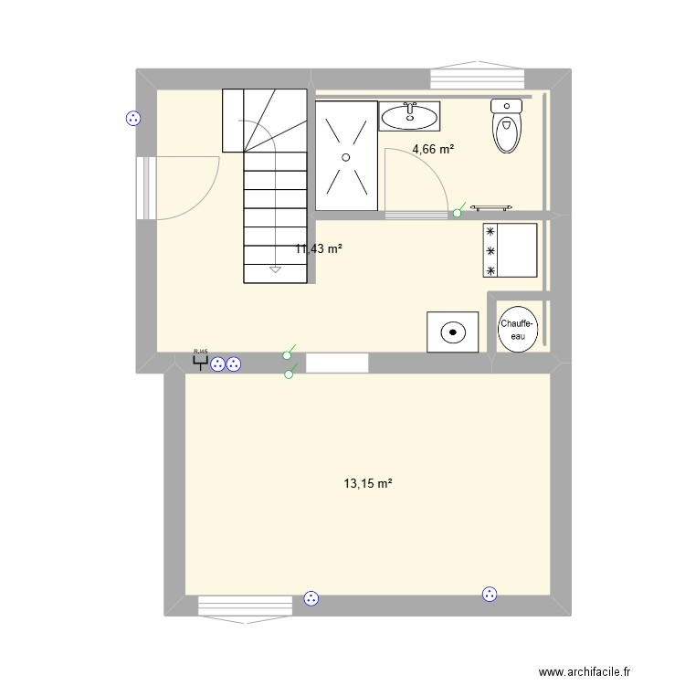 Buanderie. Plan de 3 pièces et 29 m2