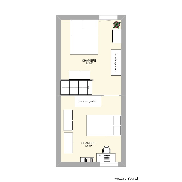 2ème ETAGE QUEVY. Plan de 2 pièces et 28 m2