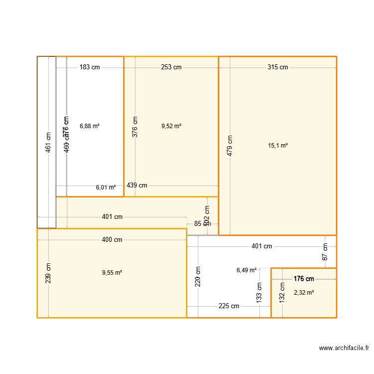 Plan futur rez de chaussée. Plan de 7 pièces et 56 m2