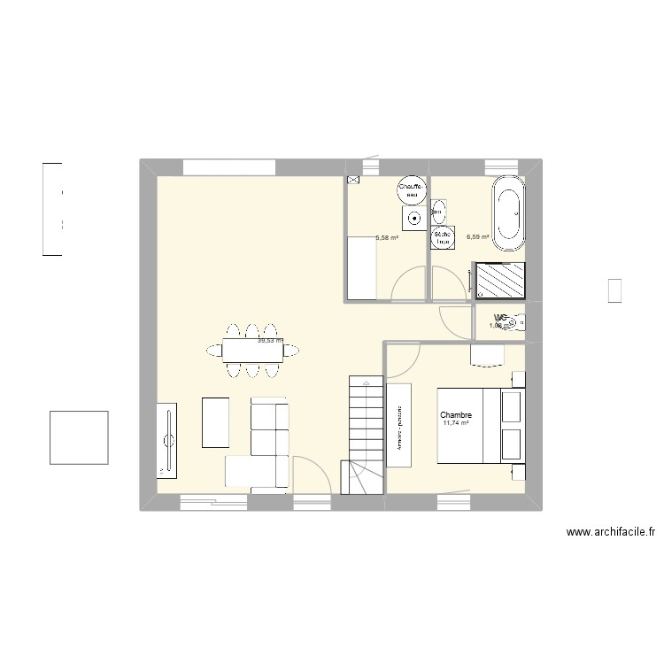 Maison bon. Plan de 5 pièces et 65 m2