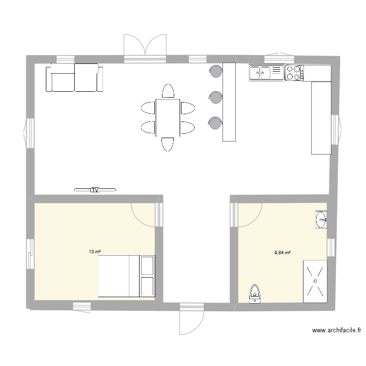 T2 plan du 02/01/2025. Plan de 2 pièces et 23 m2