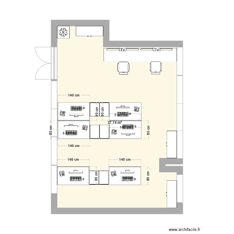 Plan bureau. Plan de 1 pièce et 38 m2