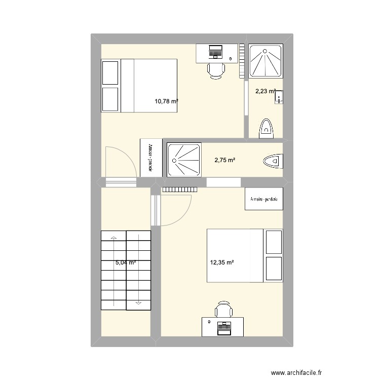 Burton 1er et 2ième. Plan de 5 pièces et 33 m2