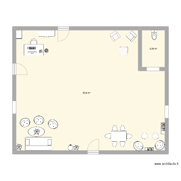 Nouvelle implantation du hall d’accueil. Plan de 2 pièces et 88 m2