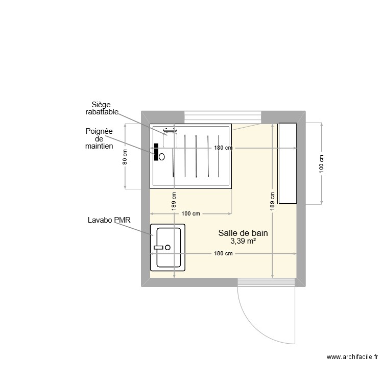 SIRE Salle d'eau adaptation 1. Plan de 1 pièce et 3 m2