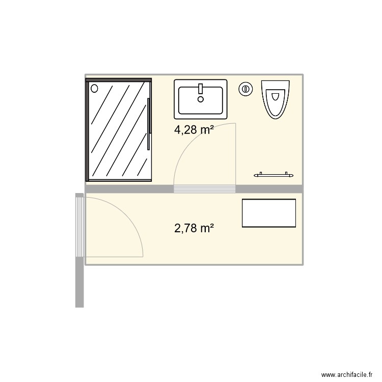 salle de bain 2. Plan de 2 pièces et 7 m2