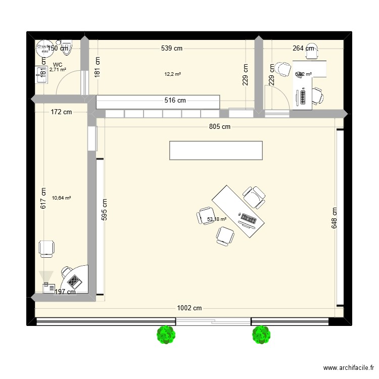 optique. Plan de 5 pièces et 85 m2