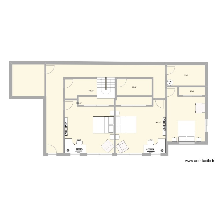 Maison1 ss sol. Plan de 6 pièces et 125 m2