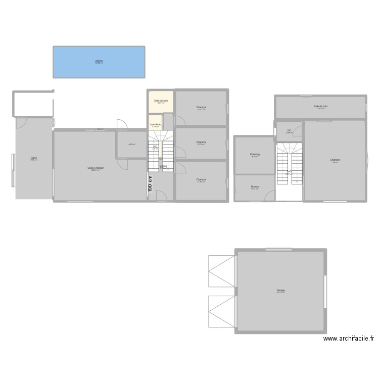 maison projet 1. Plan de 19 pièces et 226 m2