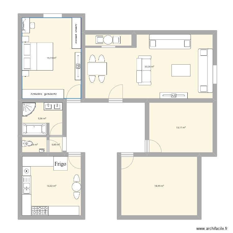 1er étage . Plan de 8 pièces et 107 m2