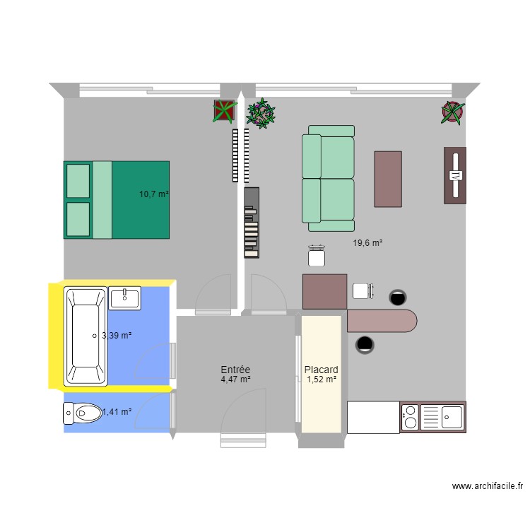 Appartement Toulouse. Plan de 6 pièces et 41 m2