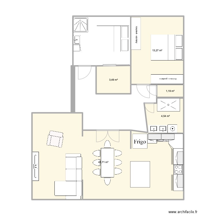 appart. Plan de 5 pièces et 64 m2