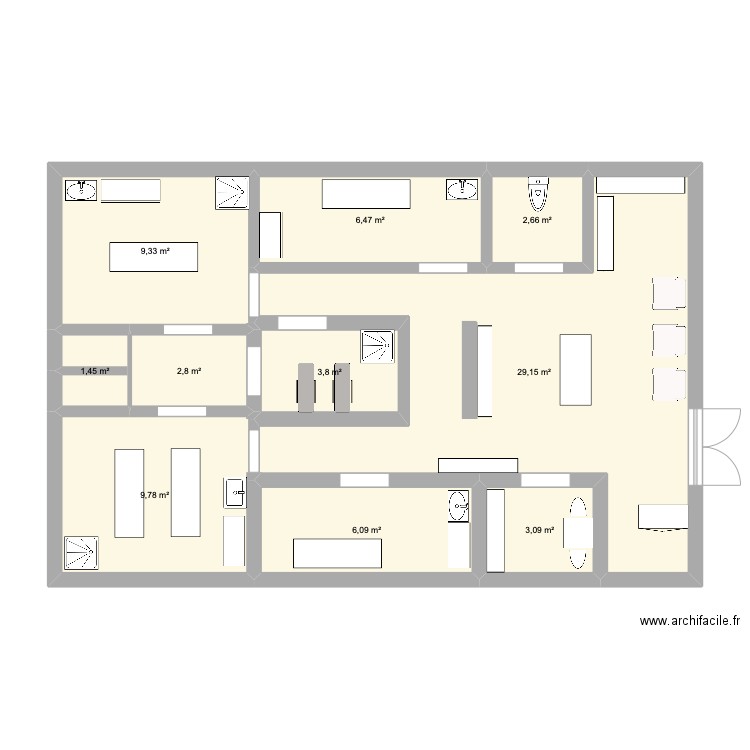 plan institut homme. Plan de 10 pièces et 75 m2