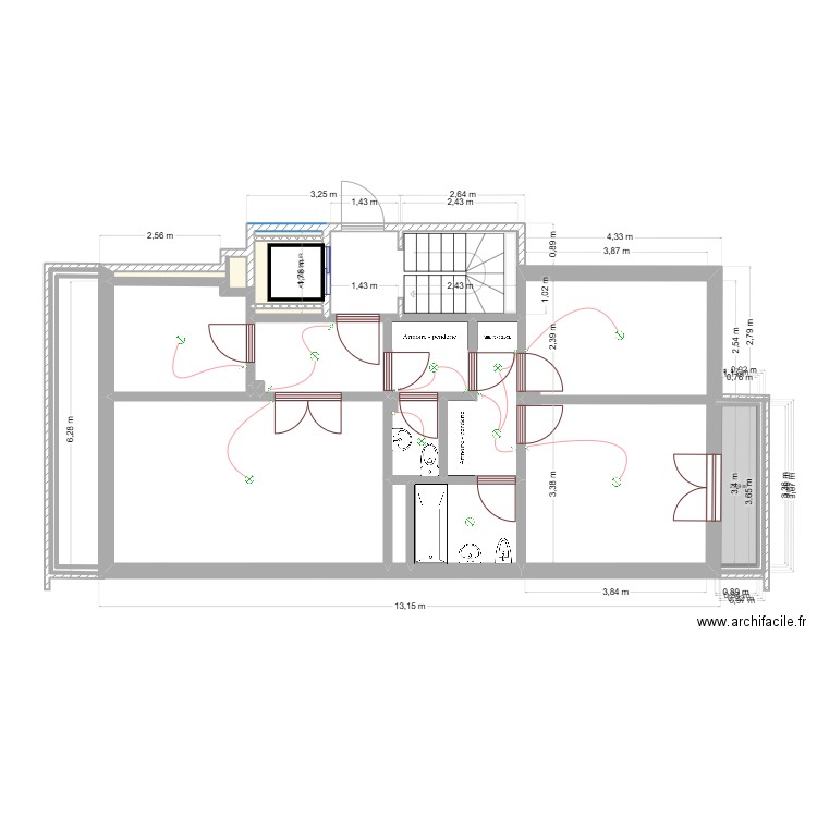 TANTE DAVID ELEC. Plan de 12 pièces et 45 m2