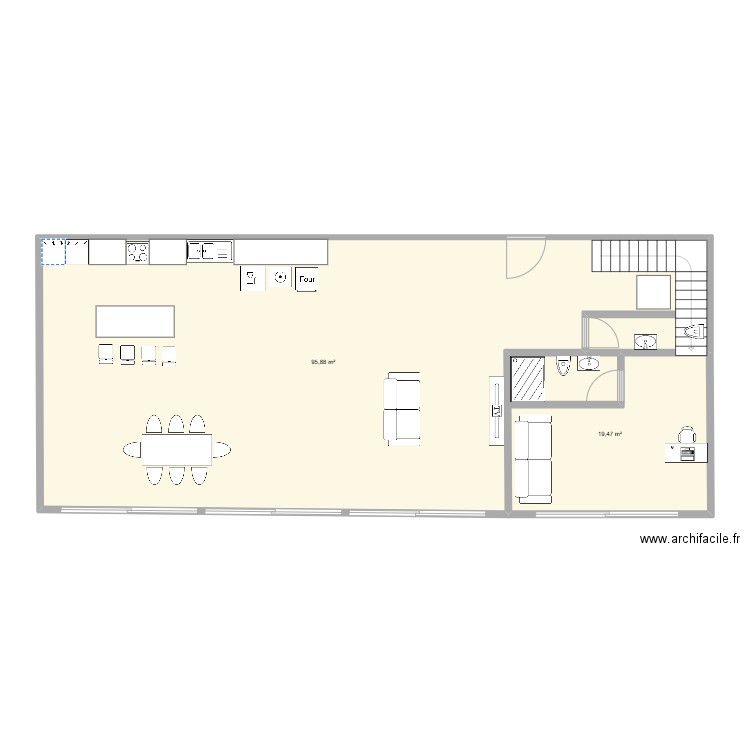 Maison. Plan de 2 pièces et 115 m2