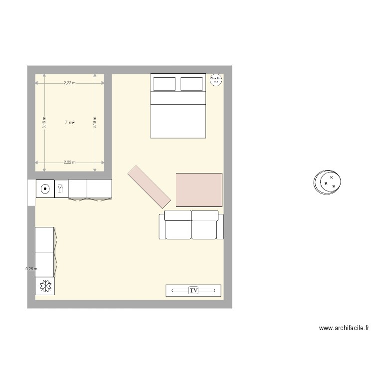 Gite II meuble v2. Plan de 2 pièces et 43 m2