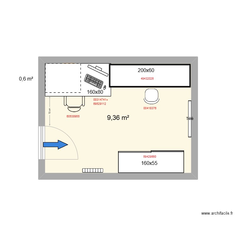 video3. Plan de 1 pièce et 9 m2