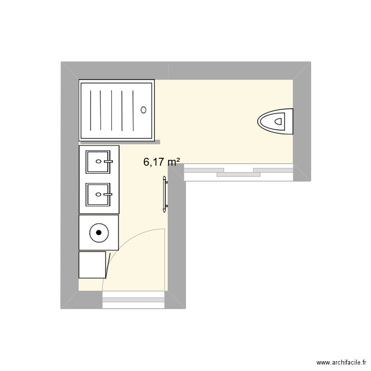 salle de bain coeffort. Plan de 1 pièce et 6 m2