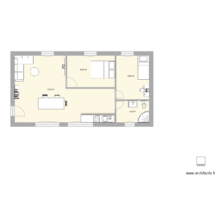 Bordini et Bonnet. Plan de 4 pièces et 55 m2