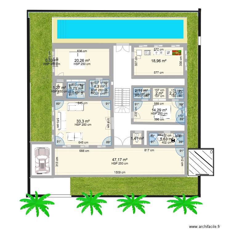 FATIMA DEBORAH. Plan de 14 pièces et 157 m2