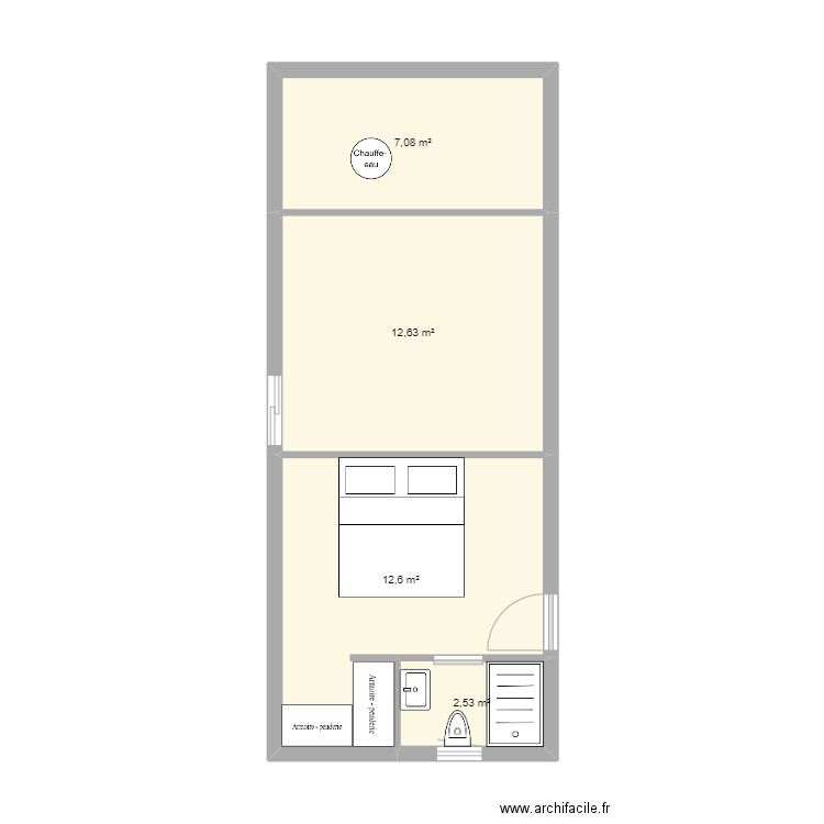 Coter garage chez hervé. Plan de 4 pièces et 35 m2