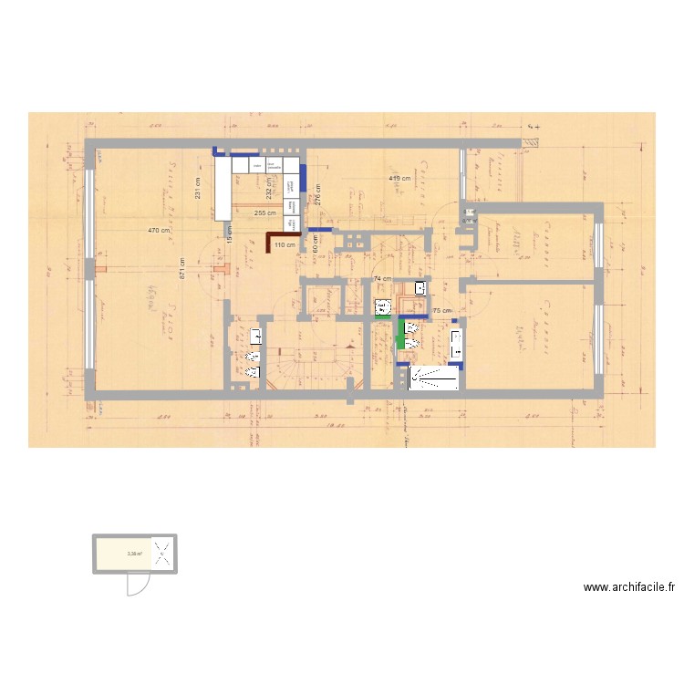 ristrutturazione 1_a. Plan de 3 pièces et 4 m2