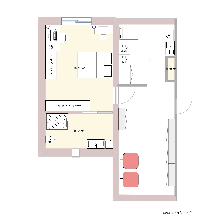 extention. Plan de 3 pièces et 24 m2