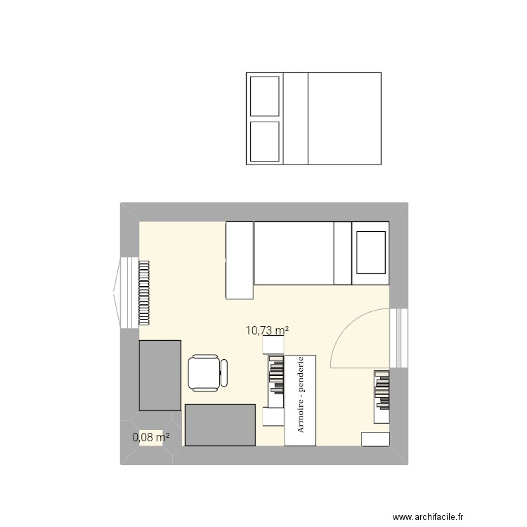 Chambre V3. Plan de 2 pièces et 11 m2