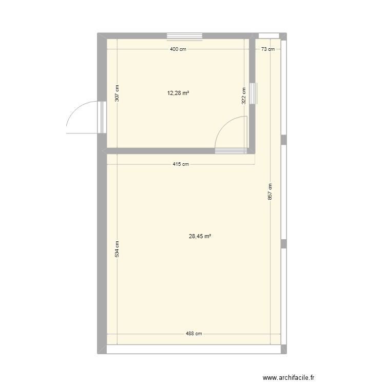 carport. Plan de 2 pièces et 41 m2