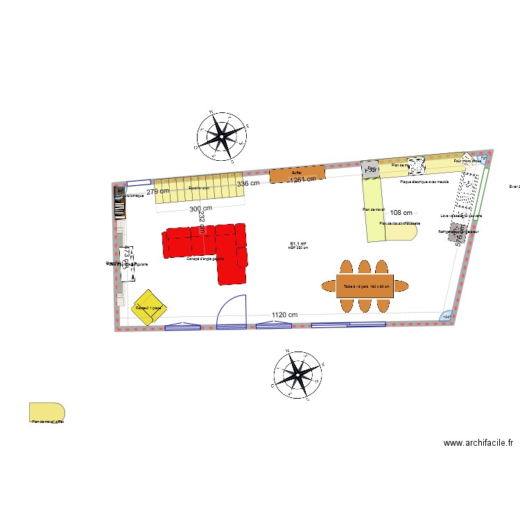 CHEZ MOI. Plan de 1 pièce et 61 m2