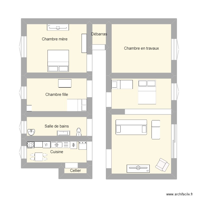 LFB - ss texte. Plan de 9 pièces et 35 m2