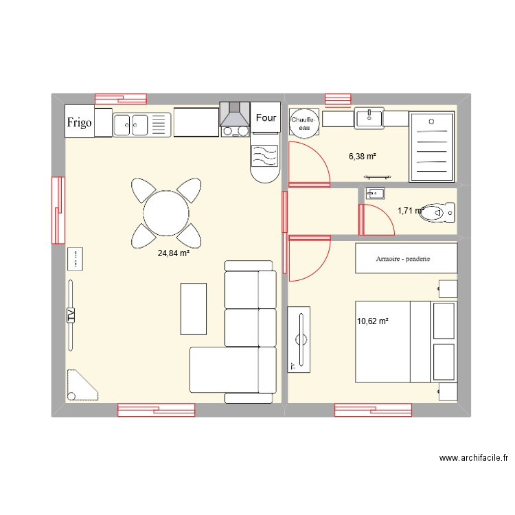 hutte gite. Plan de 4 pièces et 44 m2