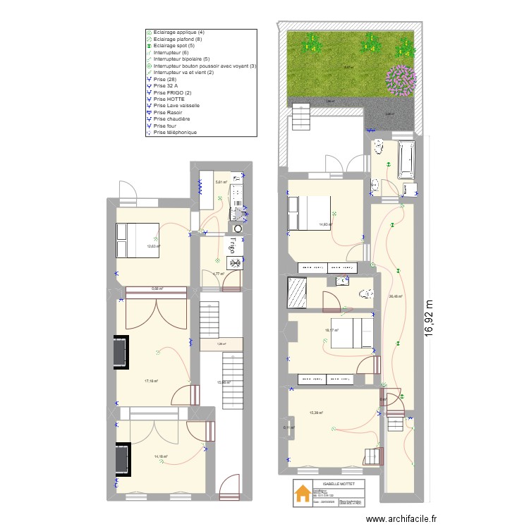 ISABELLE MOTTET  DEMI-SOL et RDC.. Plan de 13 pièces et 146 m2