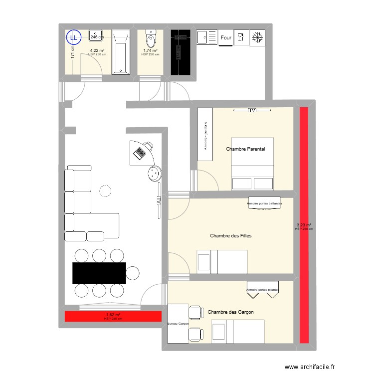 app19. Plan de 8 pièces et 48 m2