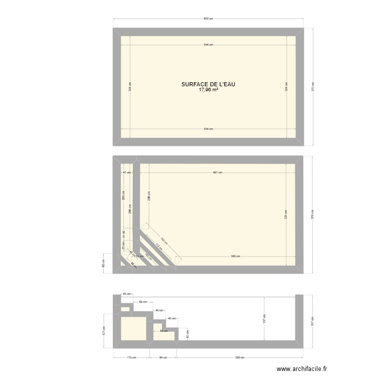 piscine. Plan de 9 pièces et 36 m2