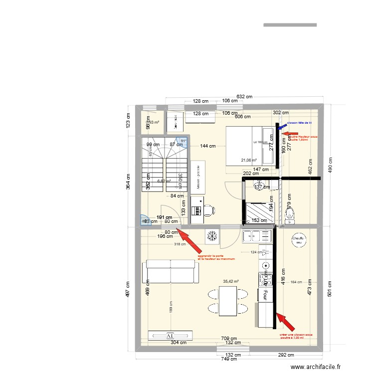 immeuble1 3ème V2 T2 sol b. Plan de 4 pièces et 64 m2