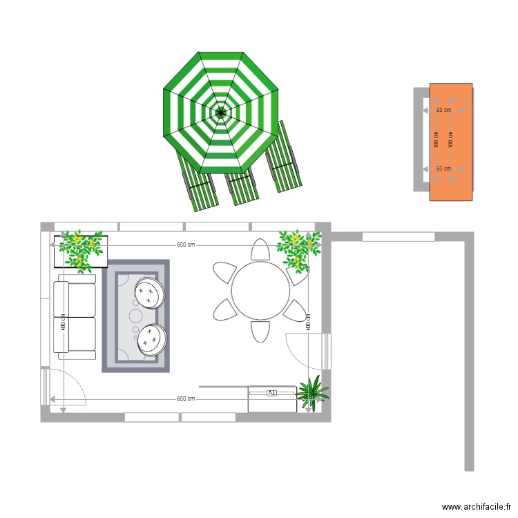 VERANDA. Plan de 2 pièces et 26 m2