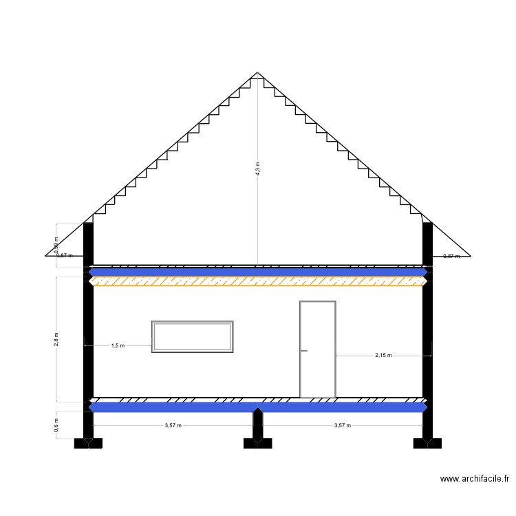 Exemple coupe plan. Plan de 3 pièces et 18 m2