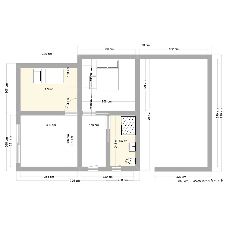 Annex. Plan de 2 pièces et 15 m2